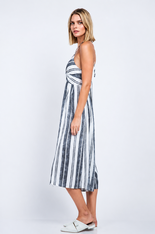 Mia White and Black Striped Print Cutout Culotte Jumpsuit side view