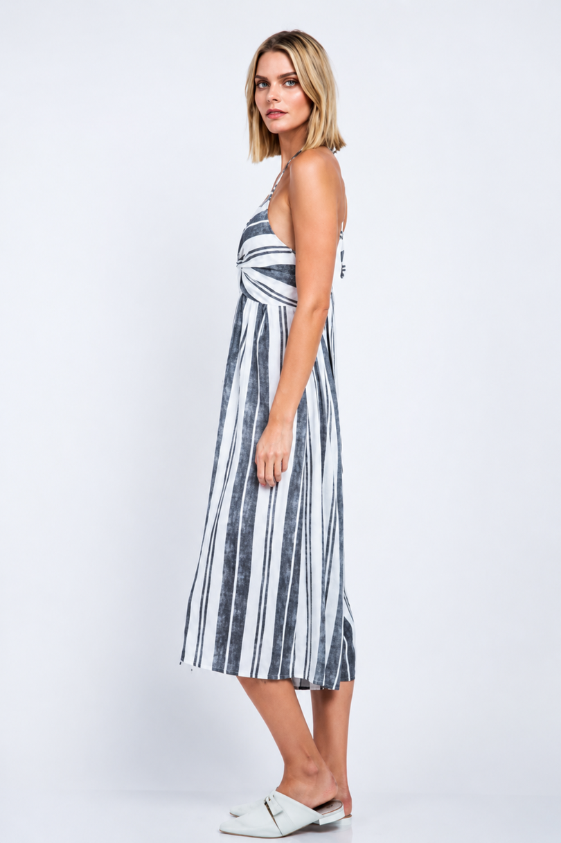 Mia White and Black Striped Print Cutout Culotte Jumpsuit side view