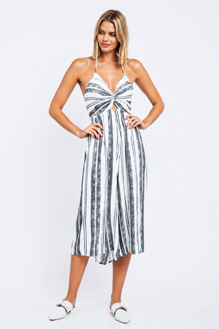 Black & White Striped Print Cutout Jumpsuit style for summer vacation