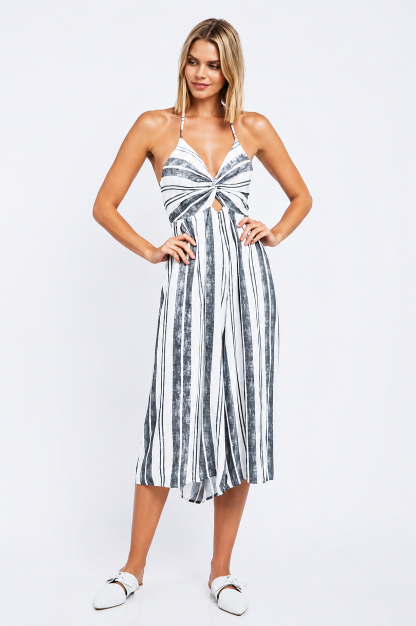 Black & White Striped Print Cutout Jumpsuit style for summer vacation