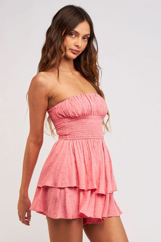 Michelle Rose Pink Strapless Romper Dress side view | Boho Pink