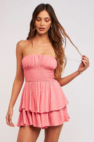 Michelle Rose Pink Strapless Romper Dress front detail view | Boho Pink