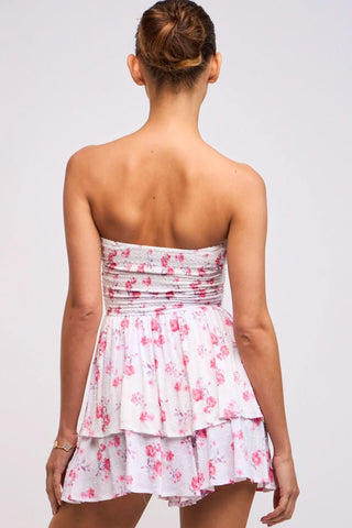 Michelle Pink Floral Strapless Romper Dress back view