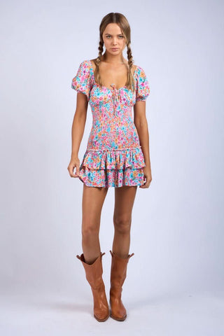 Aqua and pink tropical floral boho dress perfect for beach vacations and summer 
