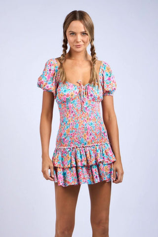 Cute aqua floral dress for sorority recruitment and rush week outfits