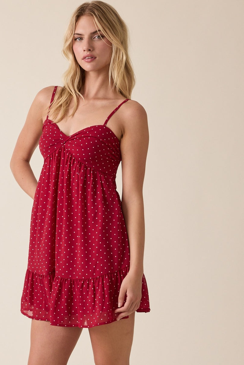 Red Polka Dot Babydoll Mini Dress