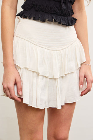 White skort close up of smocked waistband detail