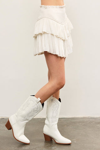White smocked waist skort side angle view