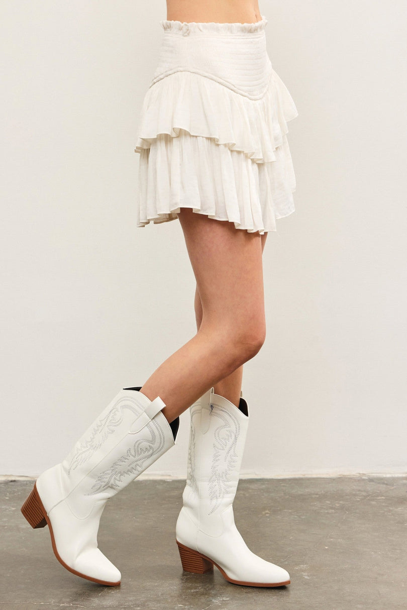 White smocked waist skort side angle view