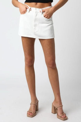 Monica Off White Denim Mini Skirt - Front View