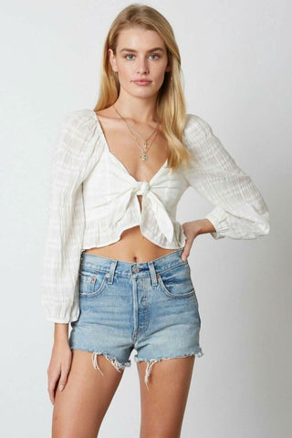 Meant To Be White Puff Sleeve Crop Top - Front View