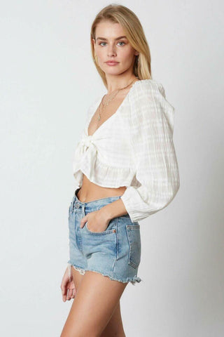 Meant To Be White Puff Sleeve Crop Top - Side Angle View