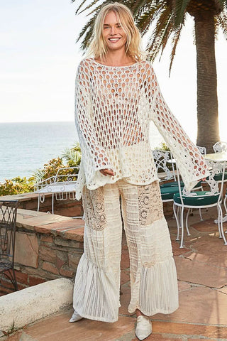 Nadia White Sheer Crochet Sweater - Outfit View