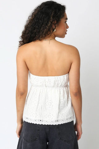 Nantucket White Eyelet Strapless Babydoll Top - Back View