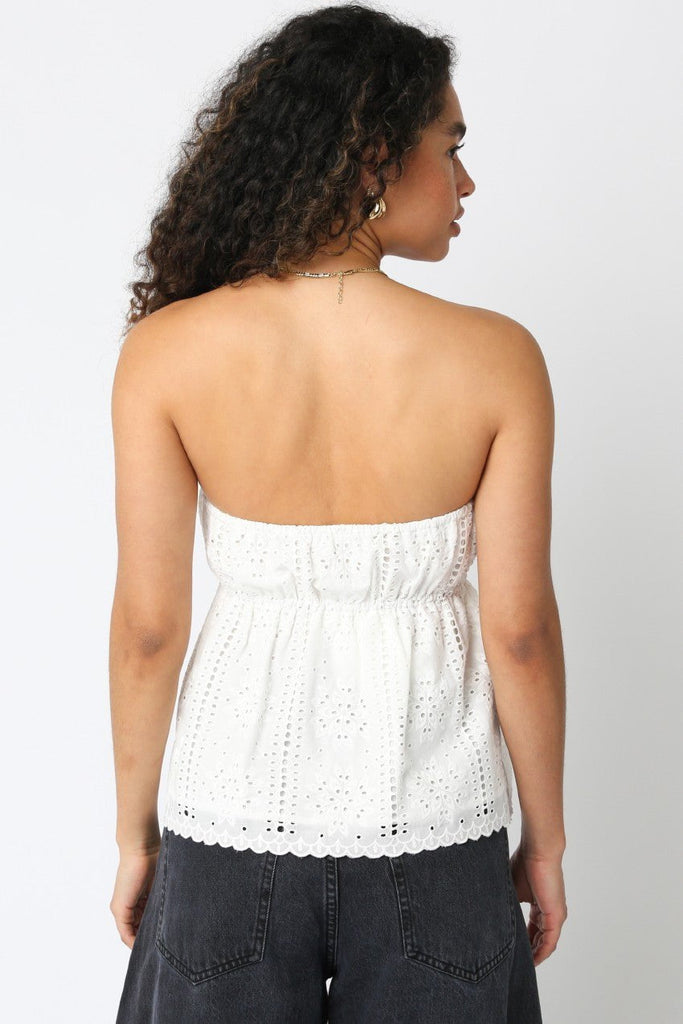 White Eyelet Lace Strapless Top