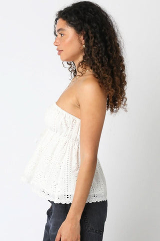 Nantucket White Eyelet Strapless Babydoll Top - Side View