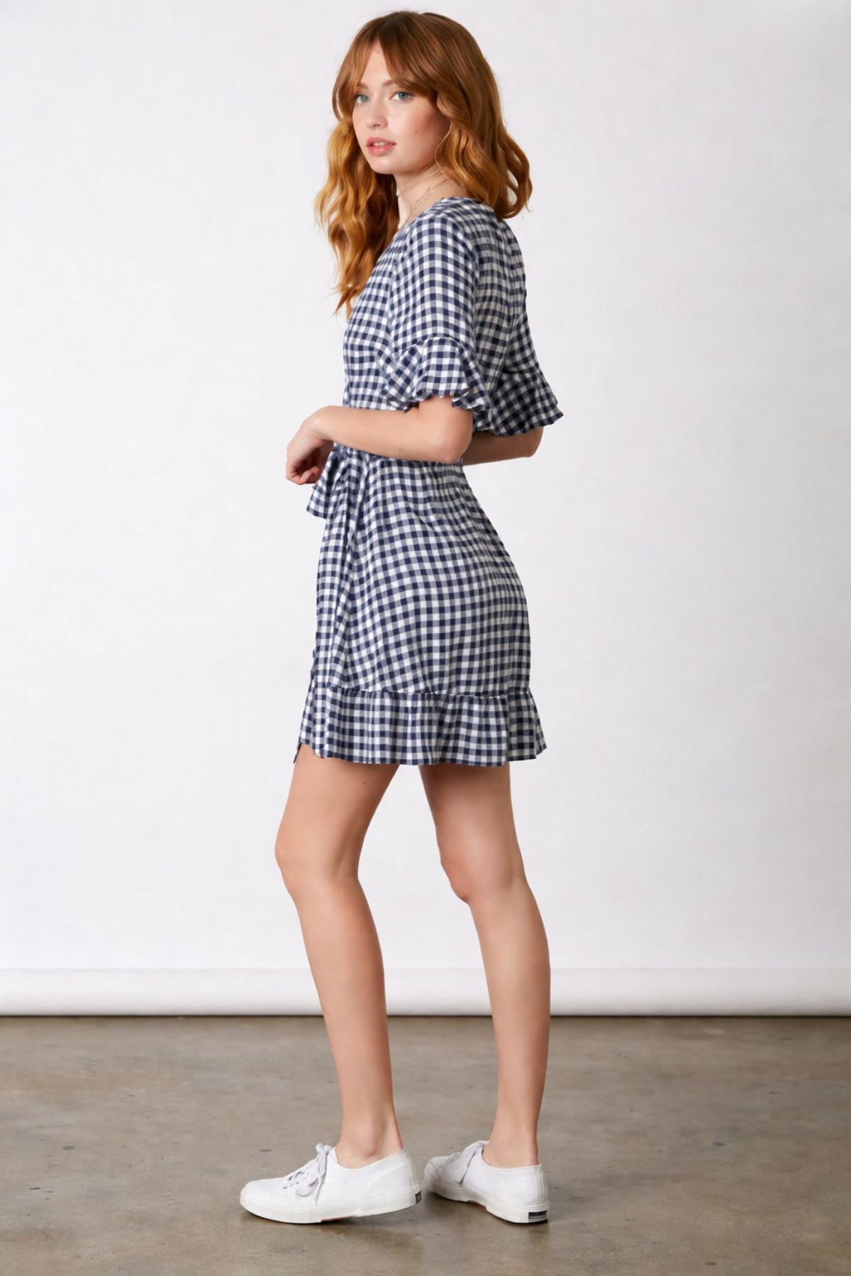 Navy & White Gingham Dress - Wrap Mini Dress | Boho Pink