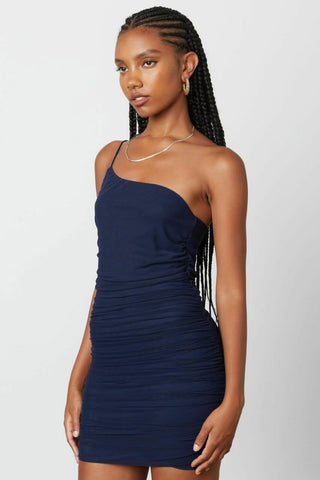 navy bodycon mini dress side view fitted silhouette