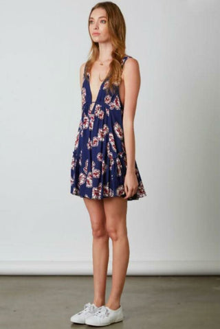 navy floral swing dress side view