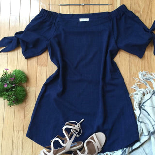 Navy Shift Mini Dress - Flat Lay