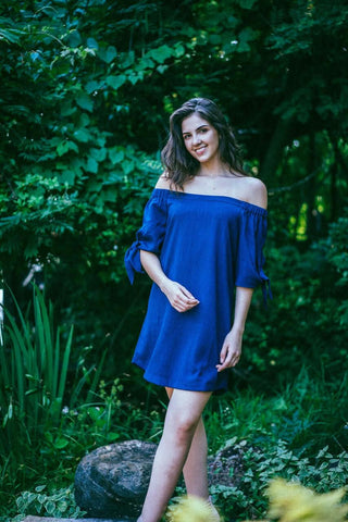 Alice Navy Off-the-Shoulder Dress - Outfit Biew