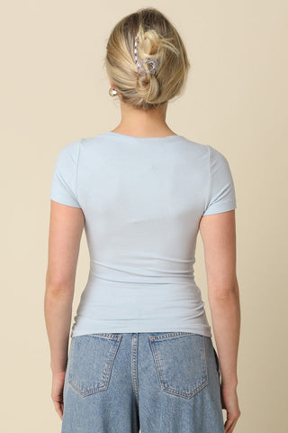 Niki Baby Blue Boat Neck Short Sleeve Knit Top - Back View
