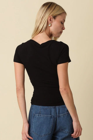 Niki Black Boat Neck Short Sleeve Knit Top - Back View