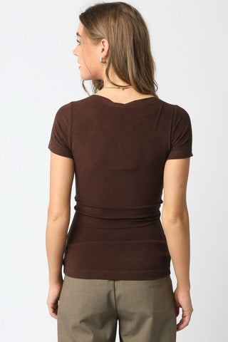 Niki Brown Boat Neck Short Sleeve Knit Top - Back View