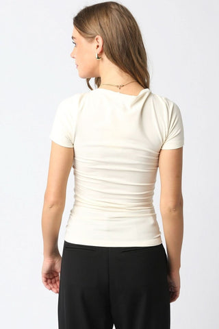 Niki Ecru Boat Neck Short Sleeve Knit Top - Back View