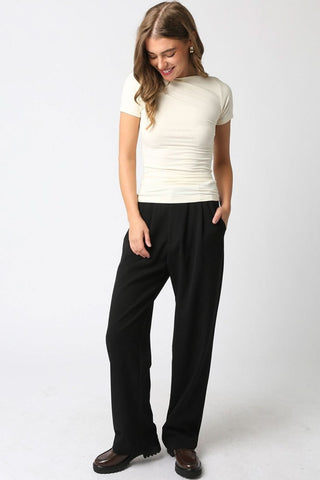 Niki Ecru Boat Neck Short Sleeve Knit Top -  Casual Style