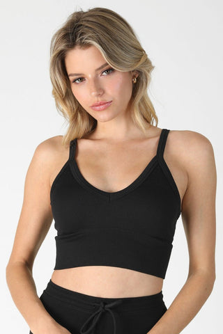 Nikibiki black v-neck cropped tank front view