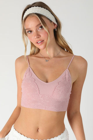 Nikibiki blush lace embroidered bralette front view