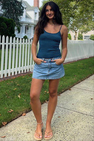 Nikibiki deep sea blue polka dot longline tank top