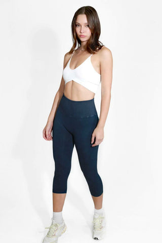 NIKIBIKI Vintage Denim High-Waisted Capri Leggings - Navy Blue Cropped Activewear