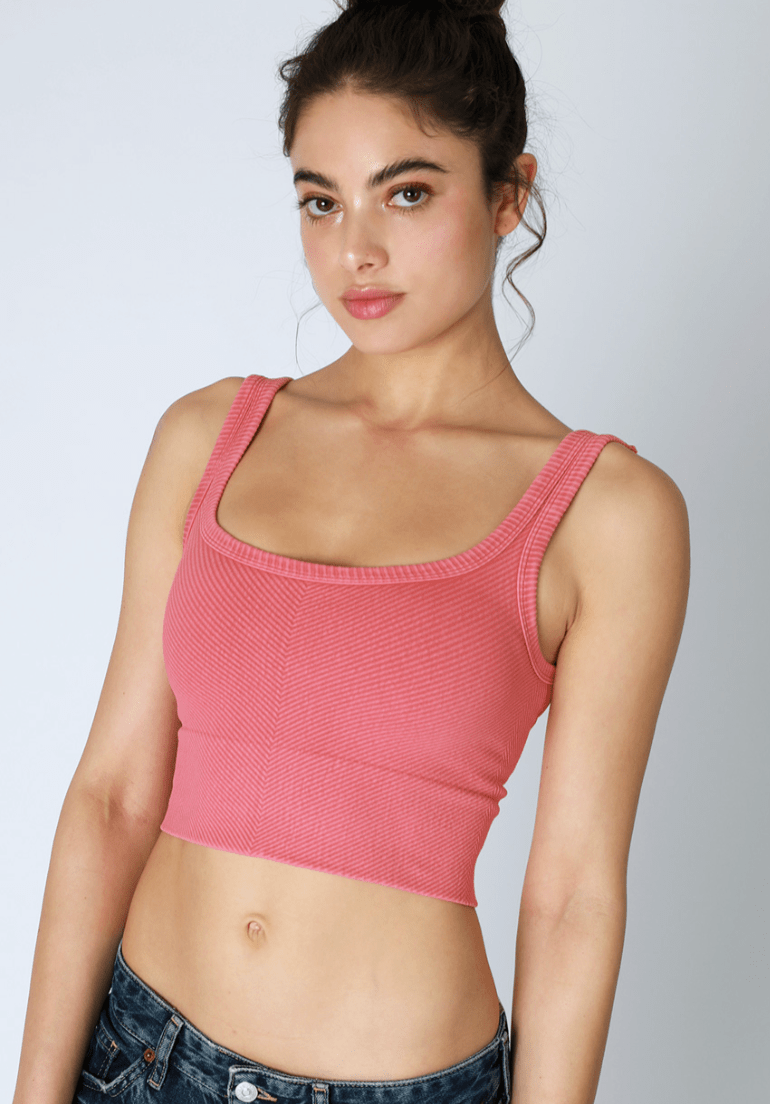 Nikibiki Flamingo Pink Crop Tank Styled For Yoga