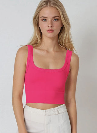 NIKIBIKI Fuchsia Cropped Chevron Tank with thick ribbed support for a bra-free fit
