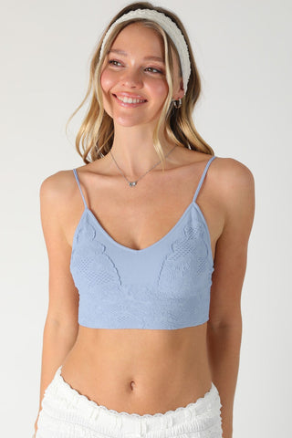 Nikibiki light blue lace embroidered bralette front view