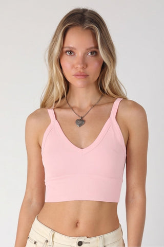 Nikibiki light pink ribbed v-neck cropped tank top