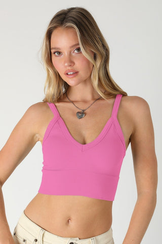 Nikibiki orchid pink ribbed v-neck cropped tank top