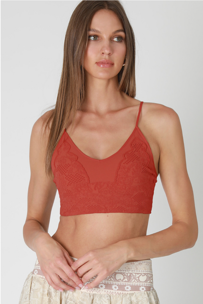 NIKIBIKI Rust Lace Embroidered Bralette - Front View