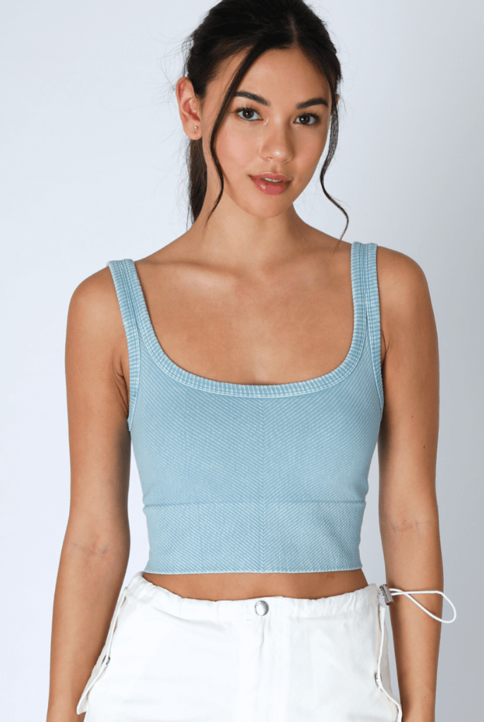 Nikibiki Cloud Blue Crop Tank Styled For Pilates