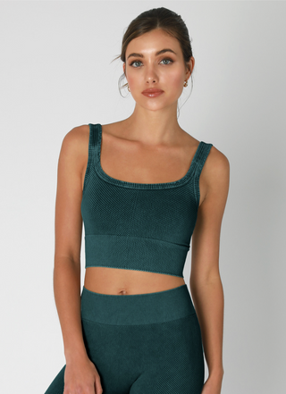 Emerald teal cropped chevron tank top by NIKIBIKI, vintage ribbed sleeveless crop top - front view 