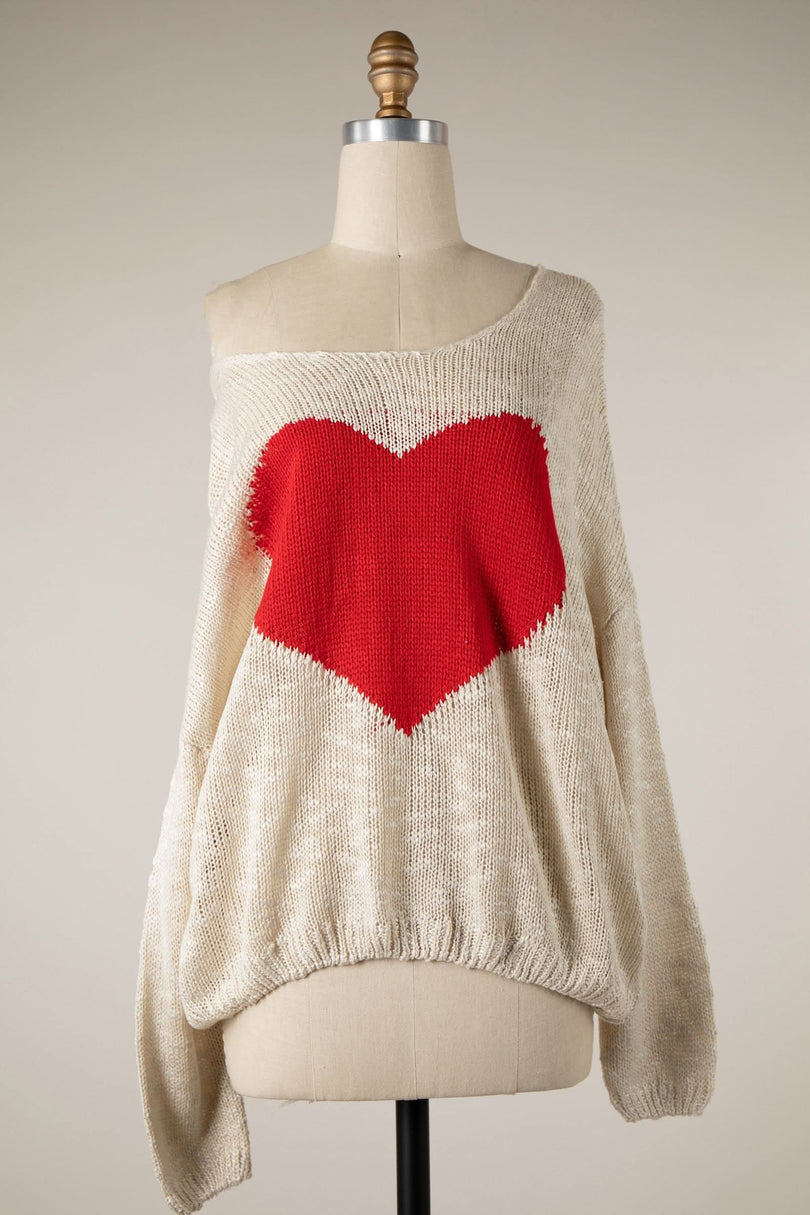 Off Shoulder Heart Sweter
