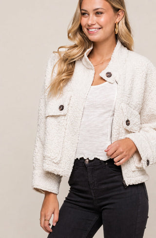 Ryder Off White Teddy Jacket - Side Angle View