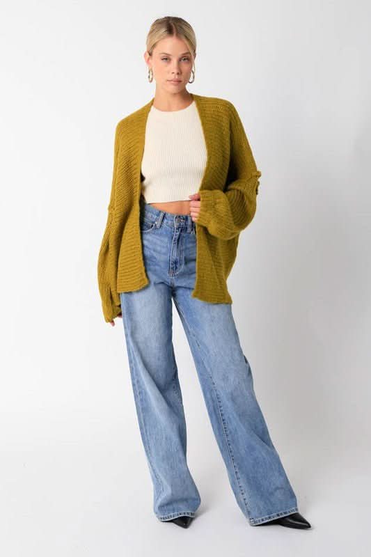 Olive Puff Sleeve Cardigan
