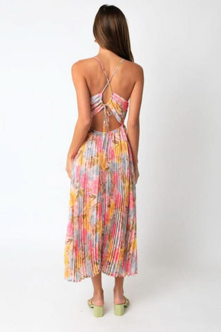 Olivia Pink Floral Midi Dress - Back View