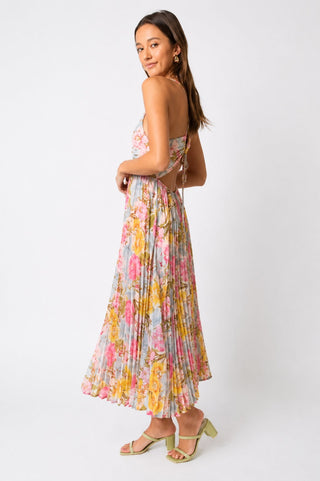 Olivia Pink Floral Midi Dress - Side View
