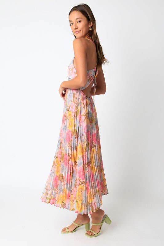 Pleated Floral Midi Dress