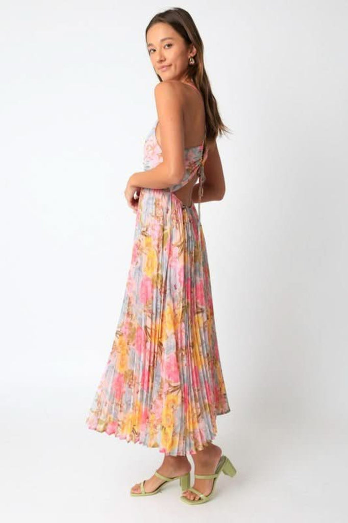 boho pink midi dress Blush Pink Tie-Back Midi Dress for Summer