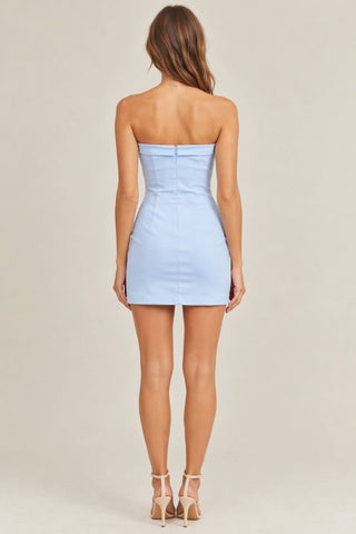On My Mind Light Blue Strapless Mini Dress  - Back View